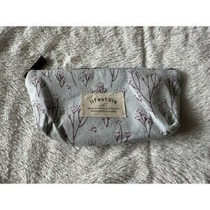 Lifestyles Floral Print Cosmetic Pencil Makeup Glasses Canvas Zipper Pouch NWOT